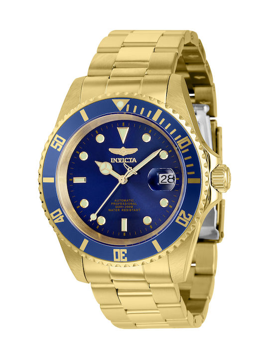 Invicta Ανδρικό Ρολόι 43mm Αυτόματο με Χρυσό Μεταλλικό Μπρασελέ
