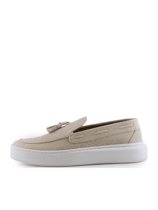 Fentini Men's Leather Moccasins Beige