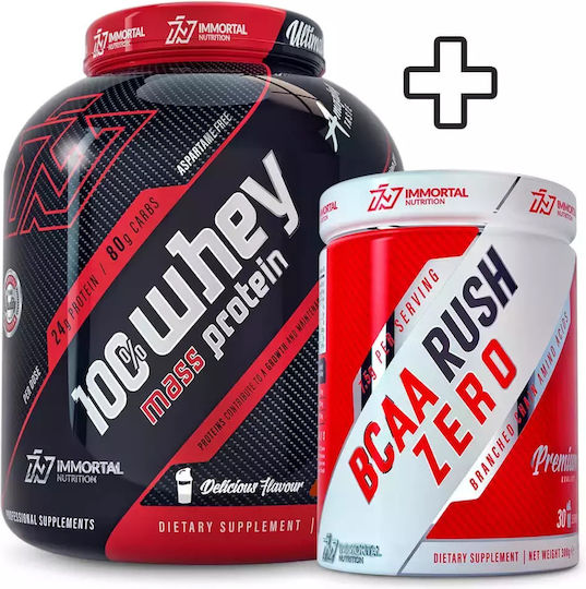 Immortal Nutrition 100% Whey Mass Protein 3000gr Chocolate & Bcaa Rush Zero 300gr Strawberry