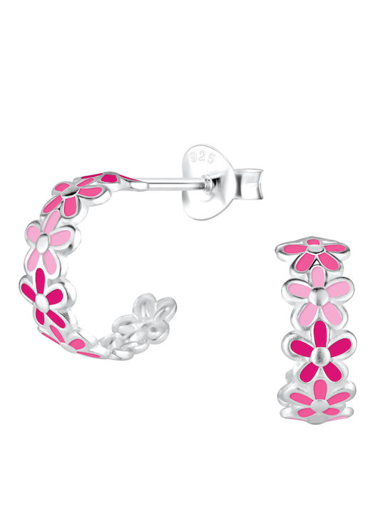 Bellita Children's Hoops with Pink Flowers made of hypoallergenic silver 925