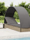 Liegestuhl-Bett Einzel Rattan mit Kissen & Sonnenschirm Schwarz 211x57x140cm.