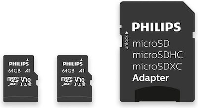 Philips 2-Pack microSDXC 64GB Klasse 10 U1 V10 A1 UHS-I mit Adapter