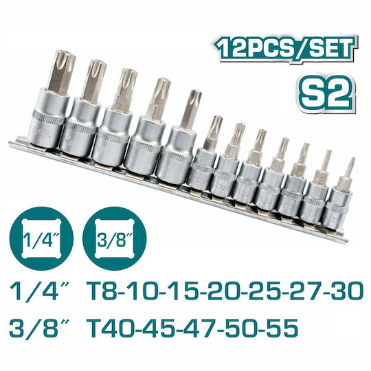Total Walnut with Torx Head and Socket 1/4'', 3/8'' 12pcs