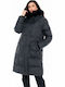 Women's Long Puffer Jacket for Winter with Hood Green