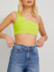 Women's Summer Crop Top Cotton with One Shoulder Green