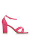 Famous Shoes Synthetic Leather Women's Sandals with Ankle Strap Fuchsia with Chunky Medium Heel OM2123-FUSCHIA