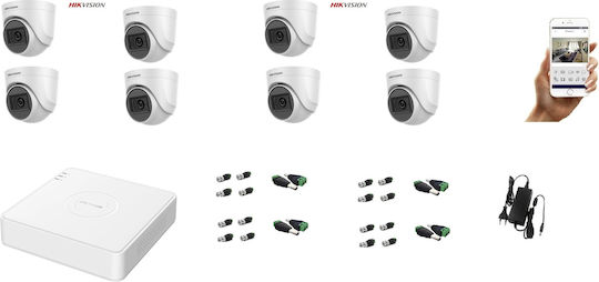 Hikvision Sistem de Supraveghere DS-7108GHI-K1(S) + DS-2CE76D0T-ITPFS 8 Camere Camere Supraveghere video cu Recorder