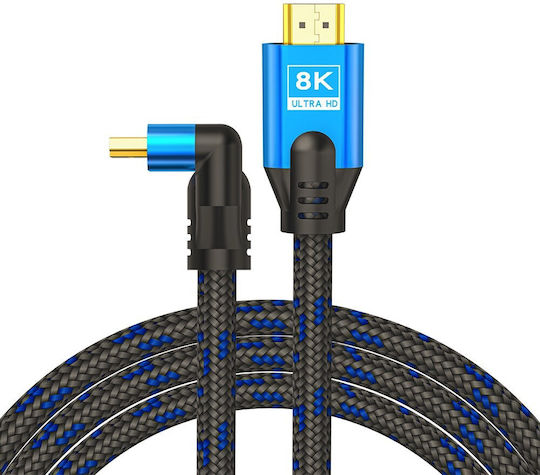 Savio CL-175 HDMI 2.1 Ultra High Speed 48Gbps 4K 120Hz HDR VRR Winkel (90°) Geflochtenes HDMI-Stecker - HDMI-Stecker 5m Schwarz