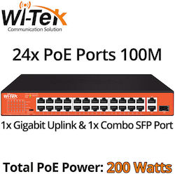 Wi-Tek WI-PS526GH Unmanaged L2 PoE+ Switch with 26 Ethernet Ports