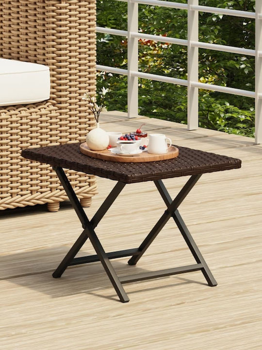 Auxiliary Outdoor Foldable Table with Rattan Surface and Metal Frame Brown 45x35x32cm