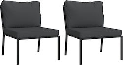 Metallic Outdoor Armchair with Cushion Gray 2pcs 60x74x79cm