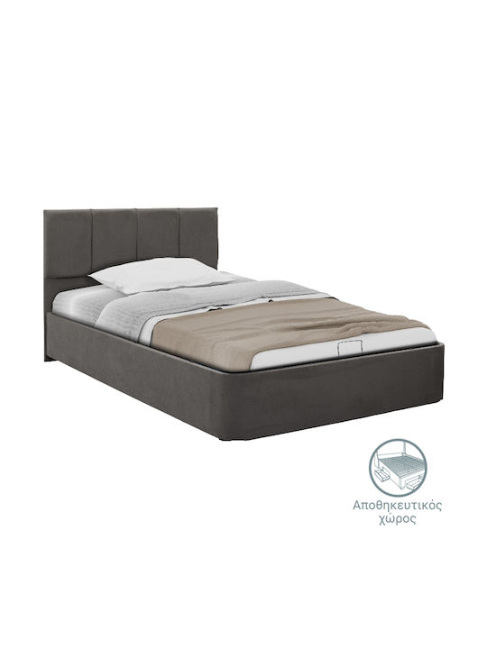 Cassian Κρεβάτι Ημίδιπλο Επενδυμένο με Ύφασμα Ανθρακί με Αποθηκευτικό Χώρο & Τάβλες 120x200cm