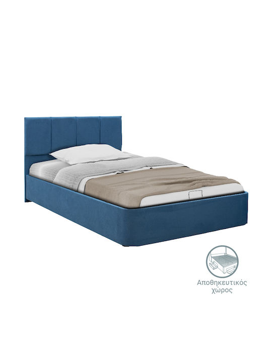Cassian Κρεβάτι Ημίδιπλο Επενδυμένο με Ύφασμα Γαλάζιο με Αποθηκευτικό Χώρο & Τάβλες 120x200cm