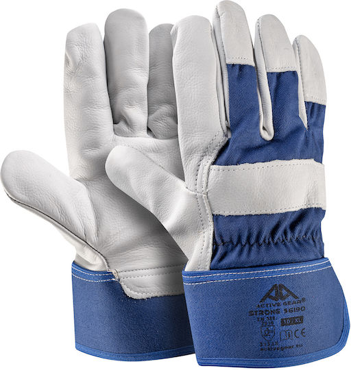 Active Gear Gloves for Work Blue Leather-/Cotton 1pcs