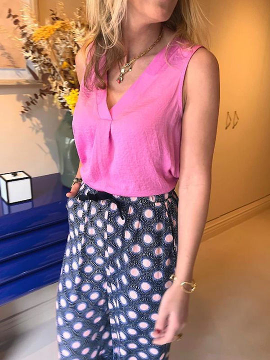 ICHI Bluza de Damă de Vară Fără mâneci cu Decolteu în V Super Pink