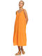 Waiting Line Sommer Midi Kleid Orange