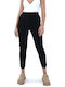 Damen Hoch tailliert Baumwolle Capri Hose Schwarz