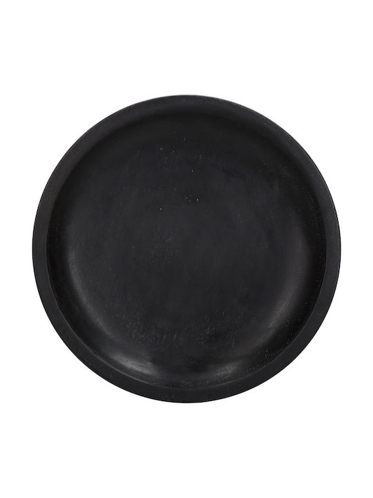 ArteLibre Wooden Round Serving Tray with Handles in Black Color 20.3x20.3x2.5cm 05150076 1pcs
