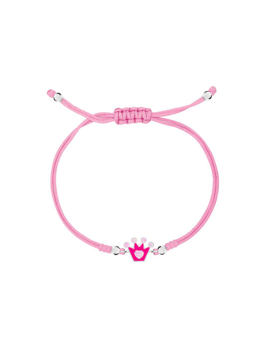 Bellita Children's Bracelet Pink Crown Macrame Bracelet made of Silver 925