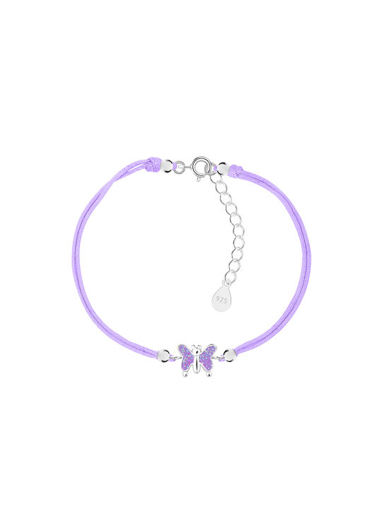 Bellita Children's Purple Butterfly Bracelet with Silver Cord 925