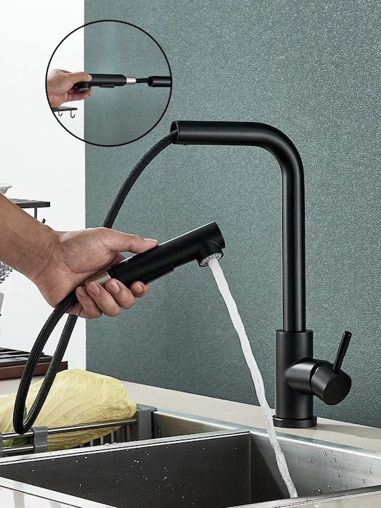 Stocco Kitchen Faucet Counter with Shower and Spiral Black