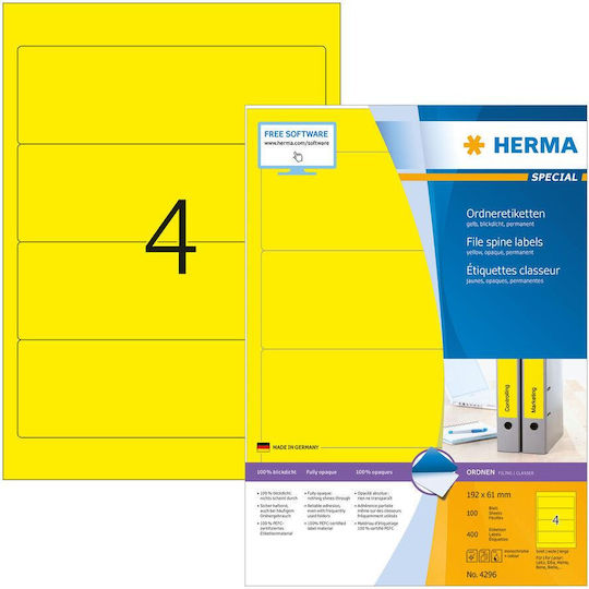 Herma 400 Αυτοκόλλητες Ετικέτες Α4 Ορθογώνιες 192x61mm