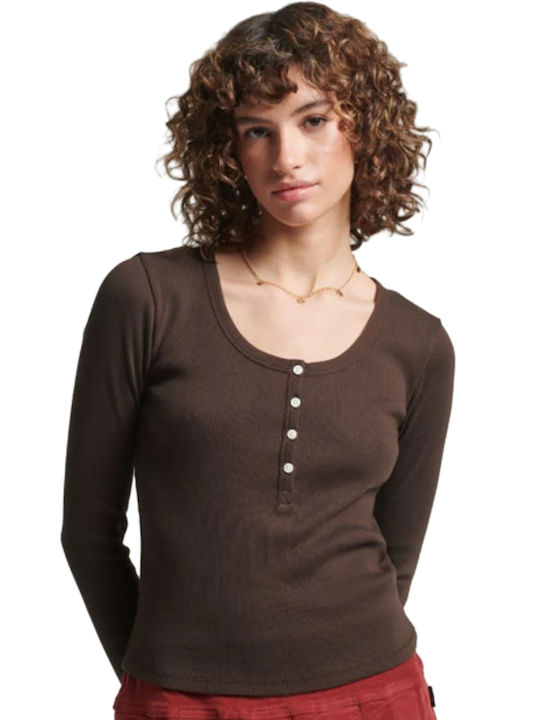 Superdry Women's Blouse Long Sleeve Chocolate Brown