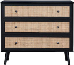 Oslo Wooden Chest of Drawers with 3 Drawers Black / Natural 90x39x79cm