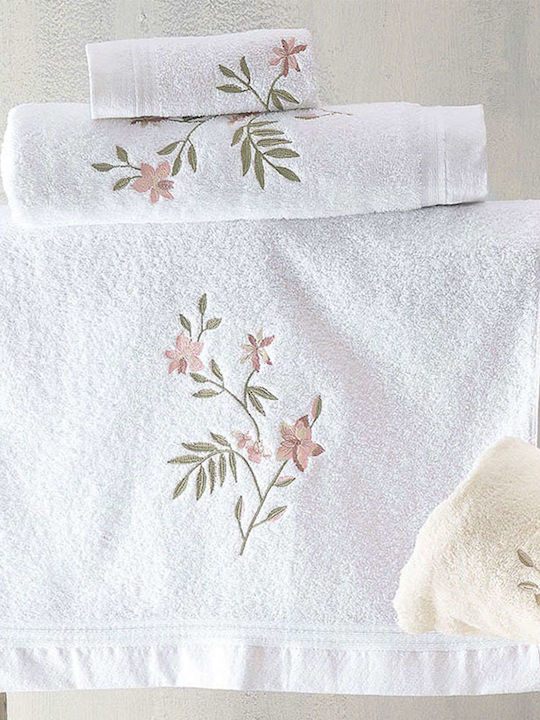 Rythmos 3pc Bath Towel Set Annalise White / Pink Weight 470gr/m²