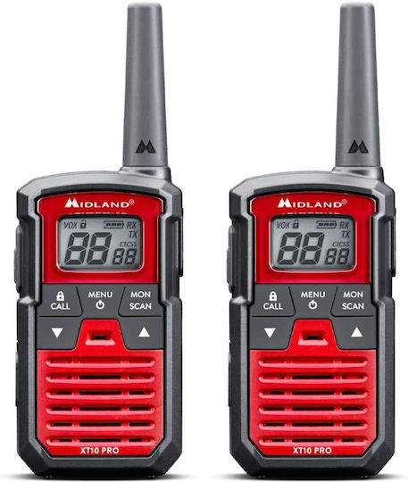 Midland XT10 Pro Wireless Transceiver PMR 0.5W with Monochrome Screen Set of 2pcs In Red Color