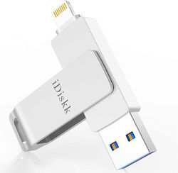 iDiskk U006 128GB USB 3.0 Stick mit Verbindung Blitzschlag & USB-A Silber