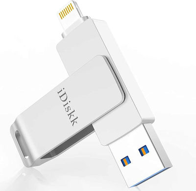 iDiskk U006 128GB USB 3.0 Stick with connection Lightning & USB-A Silver