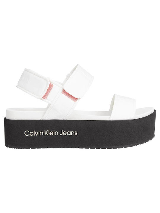 Calvin Klein Γυναικεία Σανδάλια Flatforms σε Λευκό Χρώμα