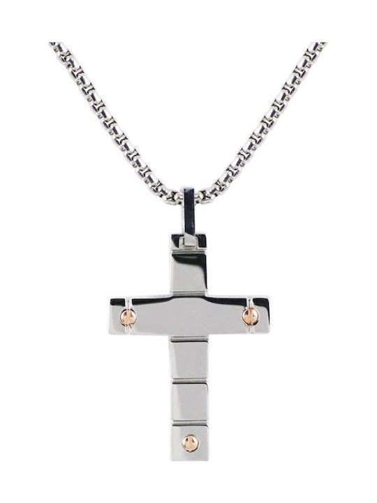 Rosso Amante Herren Kreuz aus Rosé Stahl mit Kette