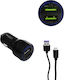 Treqa Auto-Ladegerät 3.1A Schnellladung mit Anschlüssen: 2xUSB mit Kabel Typ-C,TC-TC Schwarz Farbe