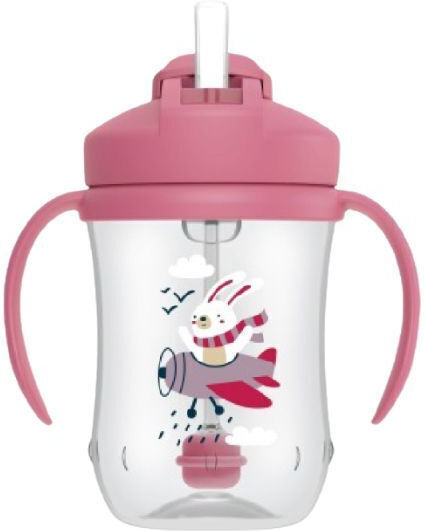 Dr. Brown's Kleinkinderbecher mit Griffen und Strohhalm Baby's First Straw Cup aus Plastik Rosa 270ml für 6m+m+