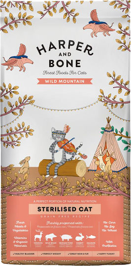 Harper and Bone Wild Mountain Ξηρά Τροφή χωρίς Σιτηρά για Ενήλικες Στειρωμένες Γάτες με Ελάφι / Κουνέλι / Σολομό / Χοιρινό 2kg