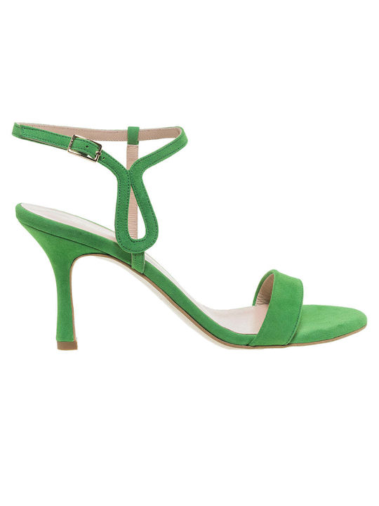 Mourtzi Suede Women's Sandals Green with Thin Medium Heel