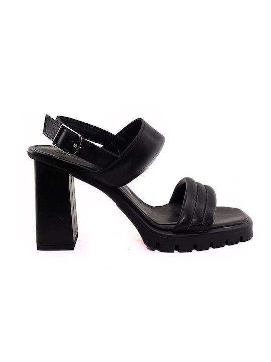 Commanchero Original Platform Leather Women's Sandals Black with Chunky High Heel 51001-721