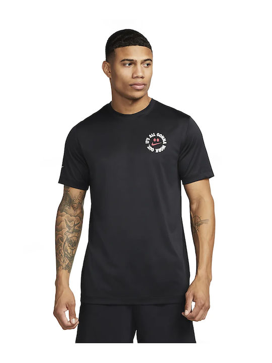 Nike Bărbați T-shirt Sportiv cu Mânecă Scurtă Dri-Fit Negru
