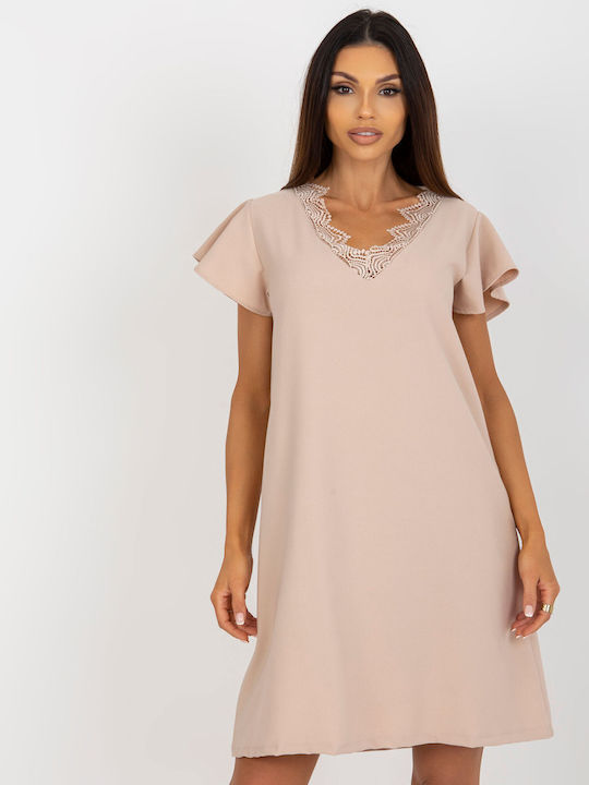 Rue Paris Summer Mini Dress Beige