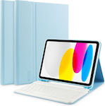 Tech-Protect Smartcase + Keyboard Flip Cover Piele artificială cu Tastatură Engleză SUA Sky Blue (iPad 2022 10.9'' - iPad 2022 10,9")