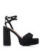 Bolero Shoes 2487 Catifea Sandale dama cu Gros Toc Inalt in Culorea Negru