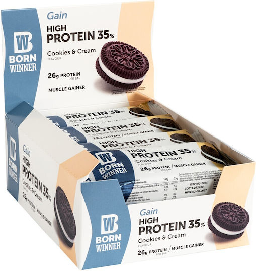 Born Winner Gain High Protein Блокчета с 35% Протеин & Вкус Cookies & Cream 12x75гр