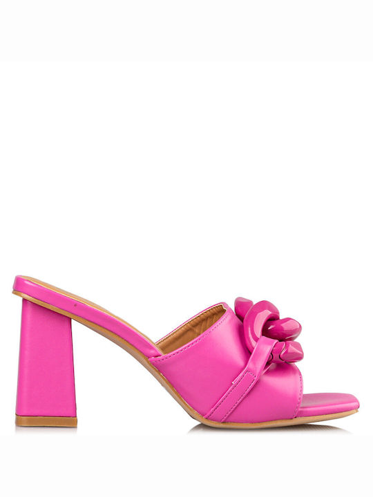 Envie Shoes Mules με Χοντρό Ψηλό Τακούνι σε Ροζ Χρώμα