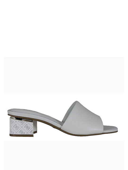 Guess Chunky Heel Leather Mules White