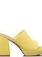 Envie Shoes Δερμάτινα Mules με Χοντρό Ψηλό Τακούνι σε Κίτρινο Χρώμα
