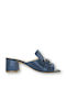 Repo Chunky Heel Leather Mules Blue