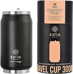 Estia Travel Cup Save the Aegean Glass Thermos Stainless Steel BPA Free Midnight Black 300ml with Straw