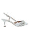 Mourtzi Leather Pointed Toe White Medium Heels with Strap